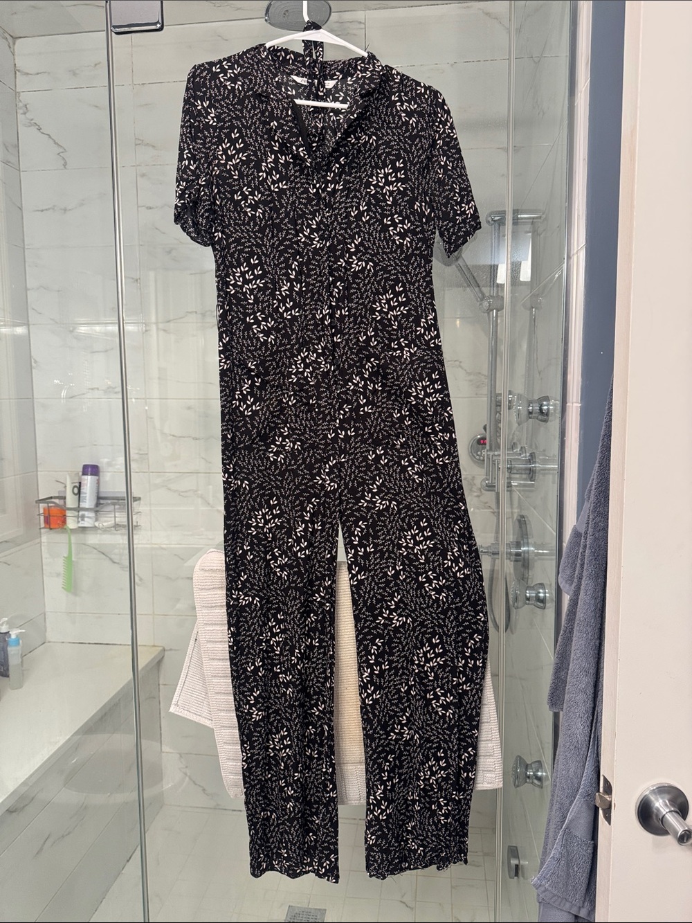 Zara Black Floral Short-Sleeve Jumpsuit